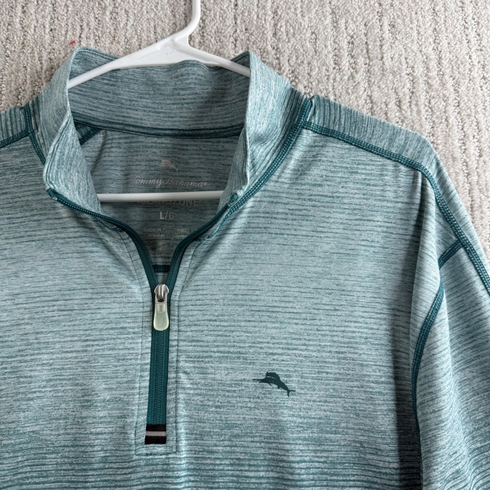 Tommy Bahama IslandZone 1/4 Zip Mens Size Large Green Space Dye Pullover Shirt